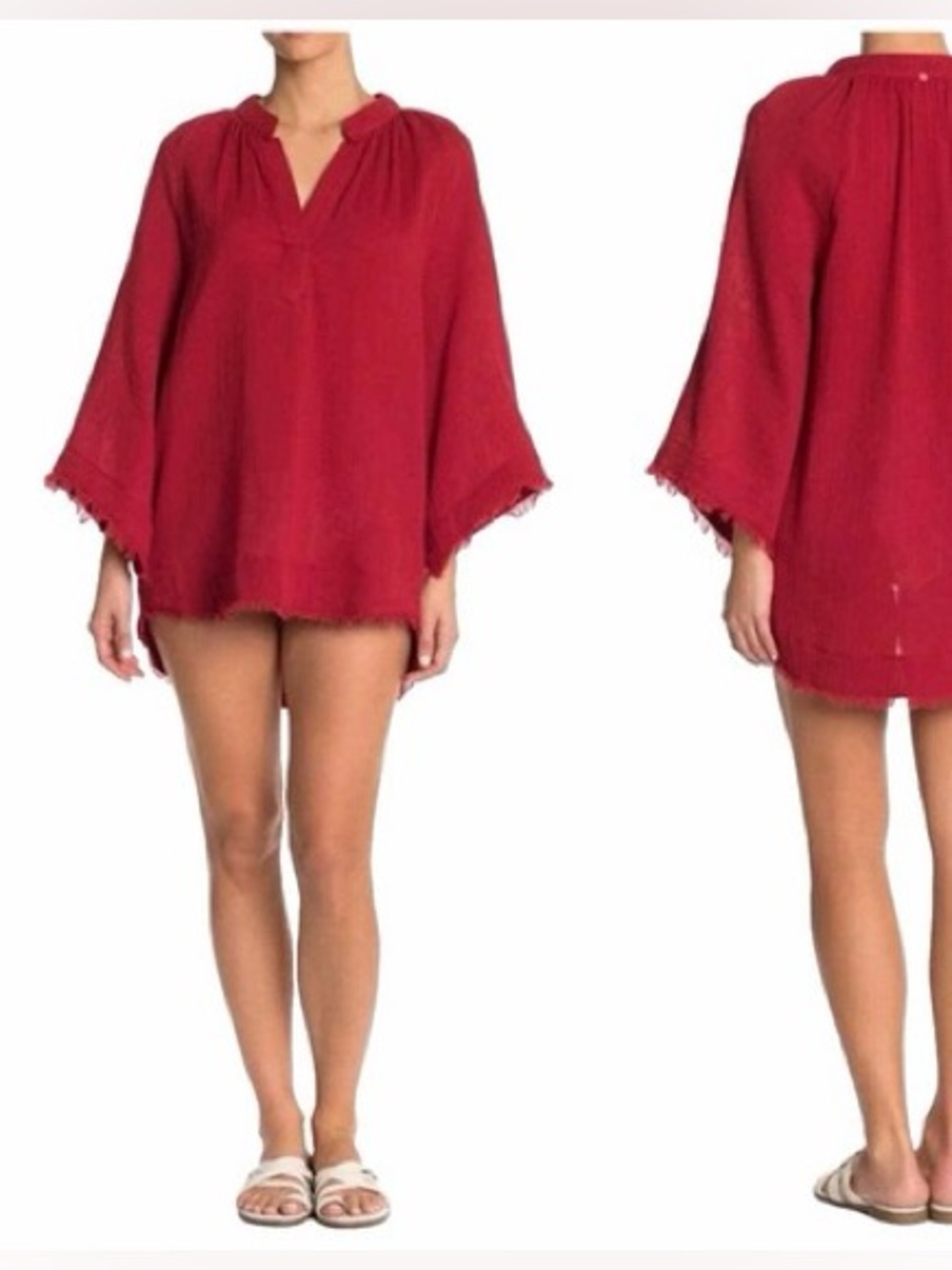 Red Carter Gauzy Popover Tunic Red Cover Up